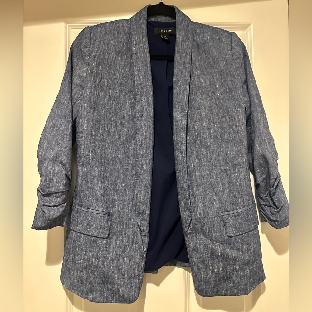 Halogen Textured Blue Open-Front Blazer, XS